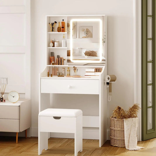 Small Makeup Vanity Desk with Mirror and Lights