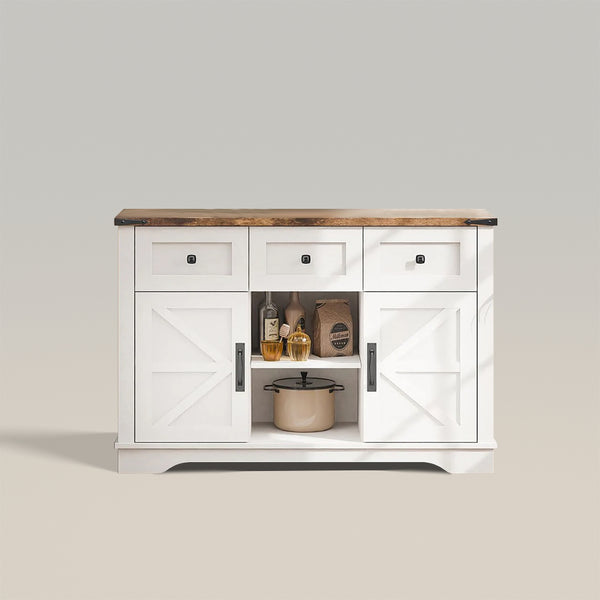 59 Inch Farmhouse Buffet Cabinet With Barn Doors & 6 Drawers - Kitchen Sideboard Storage (Dark Grey) - View #5