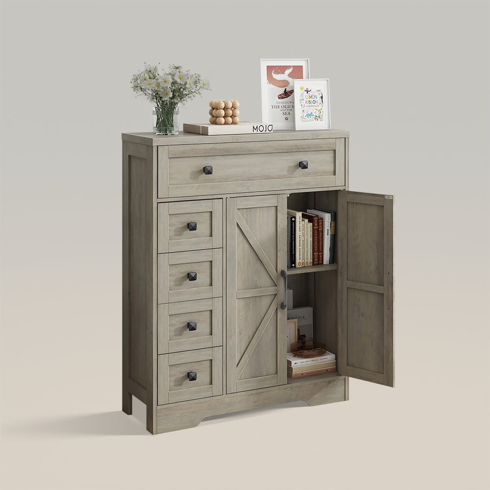 Farmhouse Storage Cabinet with 2 Doors and 5 Drawers