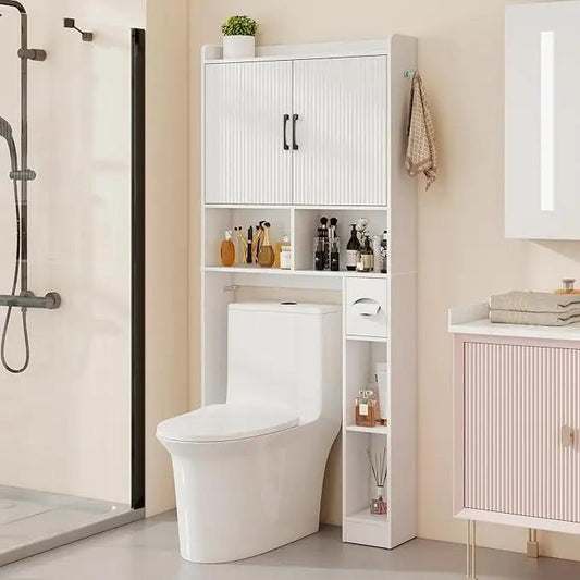 Farmhouse Over The Toilet Storage Cabinet with Grooved Striped Doors