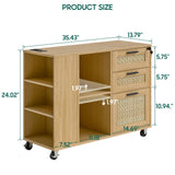 3 Drawer Lateral Mobile Rattan Filing Cabinet with Storage