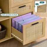 3 Drawer Lateral Mobile Rattan Filing Cabinet with Storage