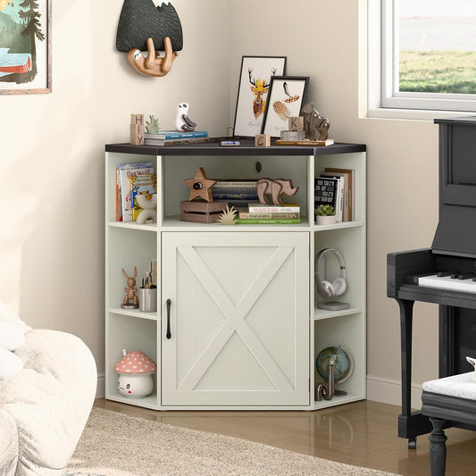 Vabches Corner Storage Cabinet with USB Ports and Outlets