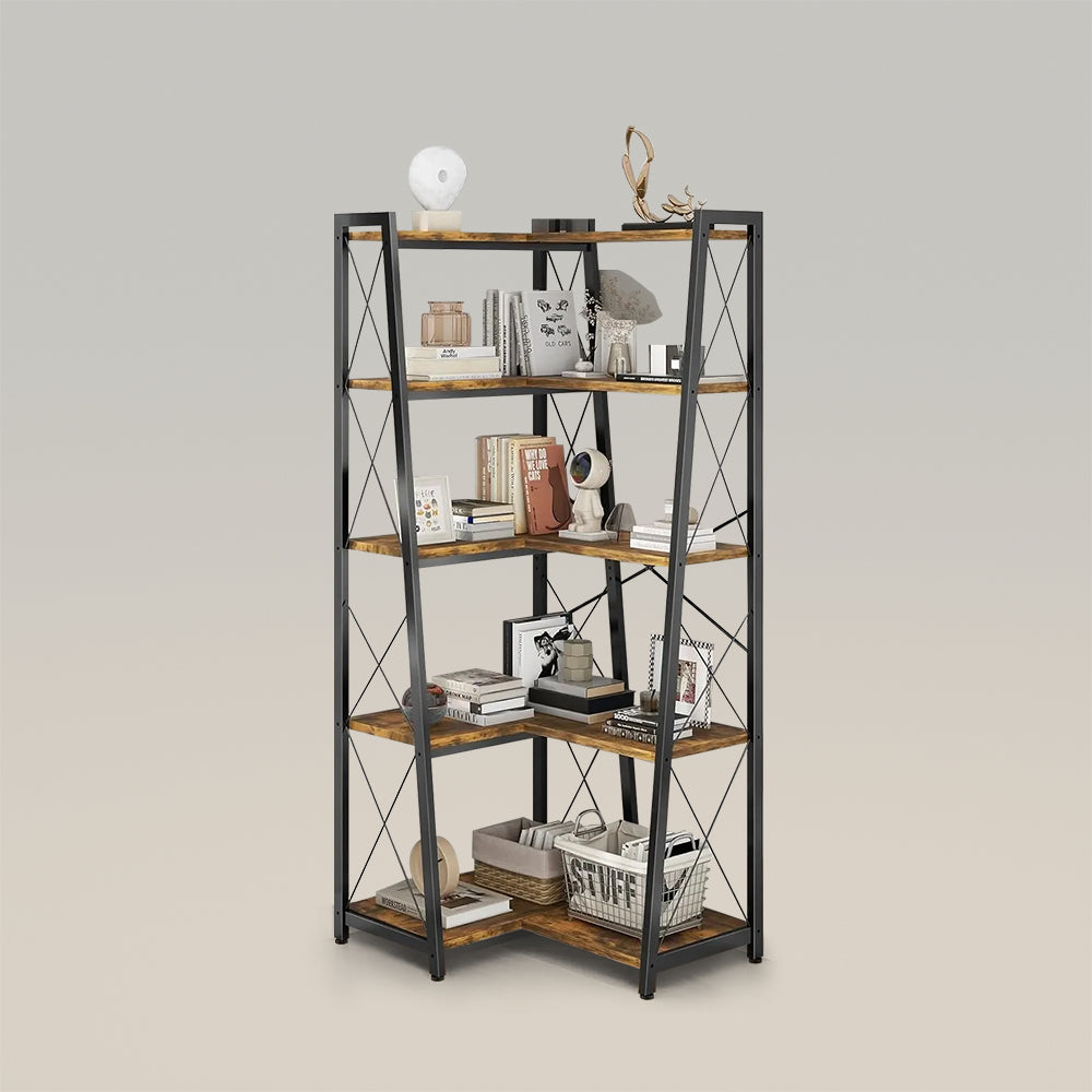 5-Tiers Metal Frame Corner Bookcase&Bookshelf