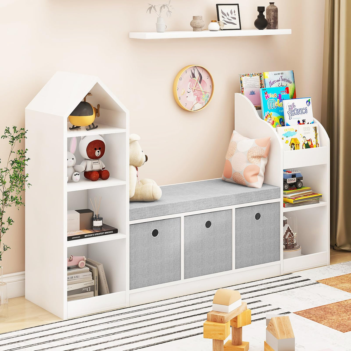 Toy Storage Organizer for Kids Bookshelf with Reading Nook