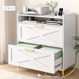 Modern Farmhouse Lateral File Cabinet with Charging Station