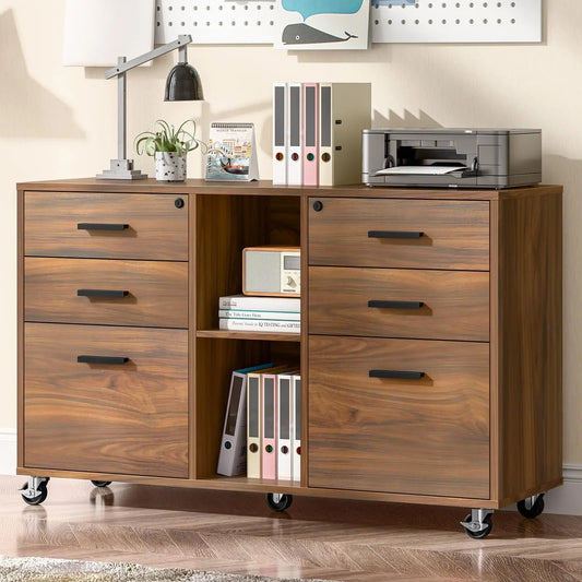 Large Mobile Lateral File Cabinet Storage with 6 Drawers