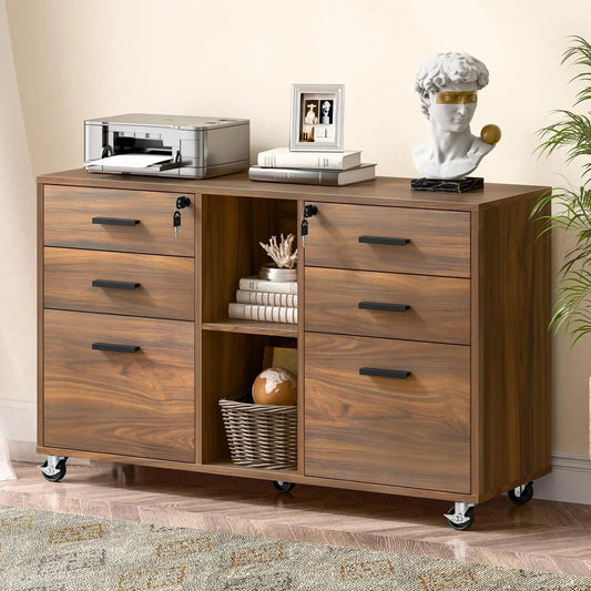 Large Mobile Lateral File Cabinet Storage with 6 Drawers