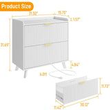 Modern Fluted Lateral File Cabinet with Charging Station