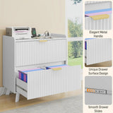 Modern Fluted Lateral File Cabinet with Charging Station