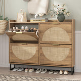 Freestanding Shoe Organizer Rattan Shoe Storage Cabinet