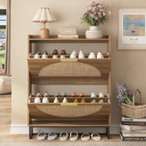 Freestanding Shoe Organizer Rattan Shoe Storage Cabinet