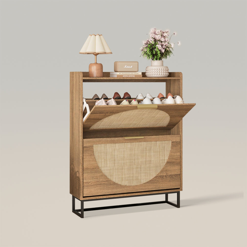 Freestanding Shoe Organizer Rattan Shoe Storage Cabinet