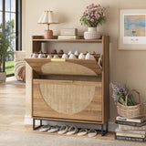 Freestanding Shoe Organizer Rattan Shoe Storage Cabinet