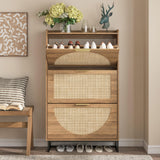 Freestanding Shoe Organizer Rattan Shoe Storage Cabinet