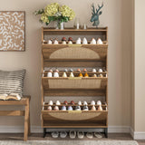 Freestanding Shoe Organizer Rattan Shoe Storage Cabinet