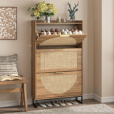 Freestanding Shoe Organizer Rattan Shoe Storage Cabinet