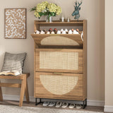 Freestanding Shoe Organizer Rattan Shoe Storage Cabinet