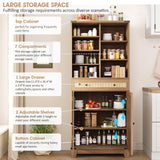 Rattan Pantry Cabinet Kitchen Storage with Adjustable Shelves