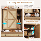 Rattan Pantry Cabinet Kitchen Storage with Adjustable Shelves