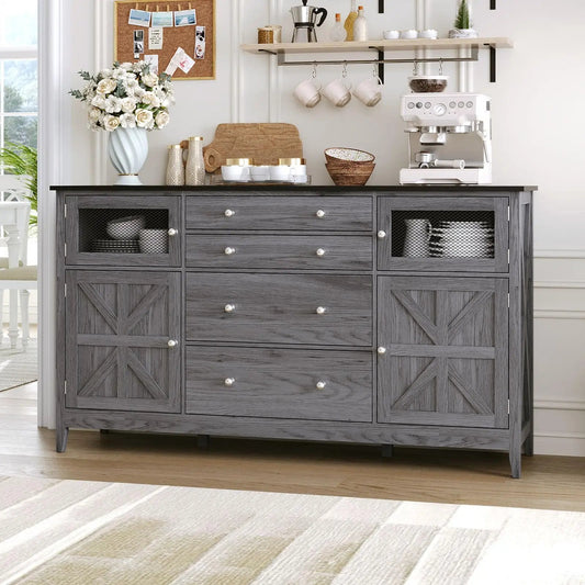 Farmhouse Sideboard  Buffet Table Storage Cabinet with 6 Drawers