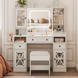 Makeup Vanity Table with Cushioned Stool and Charging Station