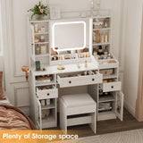 Makeup Vanity Table with Cushioned Stool and Charging Station