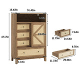 Rattan Dresser Chest of Drawers with Sliding Barn Door for Bedroom