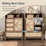 Rattan Dresser Chest of Drawers with Sliding Barn Door for Bedroom