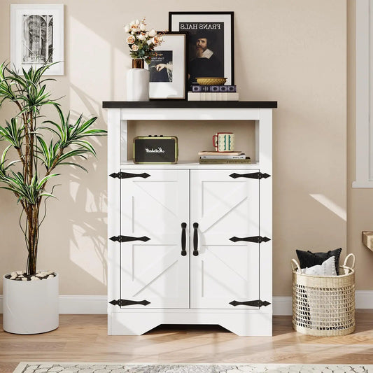 Freestanding Bathroom Sideboard Buffet Cabinet with Doors & Open Storage