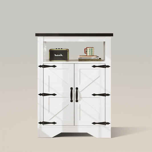 Freestanding Bathroom Sideboard Buffet Cabinet with Doors & Open Storage