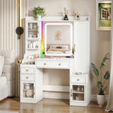 Makeup Vanity Desk with LED Lighted Mirror and Power Strip