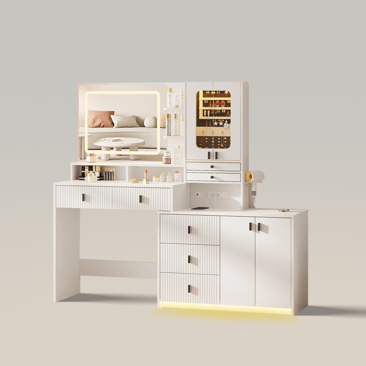 Modern Dressing Table Large Vanity Desk with Mirror and Lights