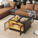 Modern Black Wooden Square LED Coffee Table with Storage