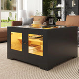 Modern Black Wooden Square LED Coffee Table with Storage