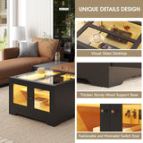 Modern Black Wooden Square LED Coffee Table with Storage