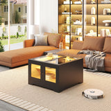 Modern Black Wooden Square LED Coffee Table with Storage