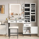 White Vanity Desk with HD LED Mirror Large Jewelry Cabinet