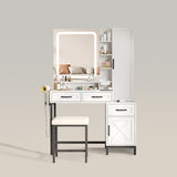 White Vanity Desk with HD LED Mirror Large Jewelry Cabinet