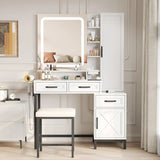 White Vanity Desk with HD LED Mirror Large Jewelry Cabinet