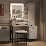 White Vanity Desk with HD LED Mirror Large Jewelry Cabinet