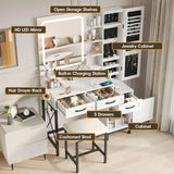 White Vanity Desk with HD LED Mirror Large Jewelry Cabinet