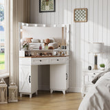 Farmhouse Corner Vanity Desk with Mirror and Lights