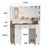 Farmhouse Corner Vanity Desk with Mirror and Lights