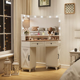 Farmhouse Corner Vanity Desk with Mirror and Lights