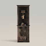 Modern Tall Corner  Storage Cabinet with 2 Glass Doors