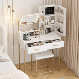 White Vanity Desk Makeup Table with Mirror and Lights