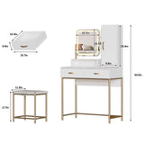 White Vanity Desk Makeup Table with Mirror and Lights