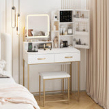 White Vanity Desk Makeup Table with Mirror and Lights