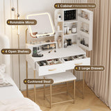 White Vanity Desk Makeup Table with Mirror and Lights